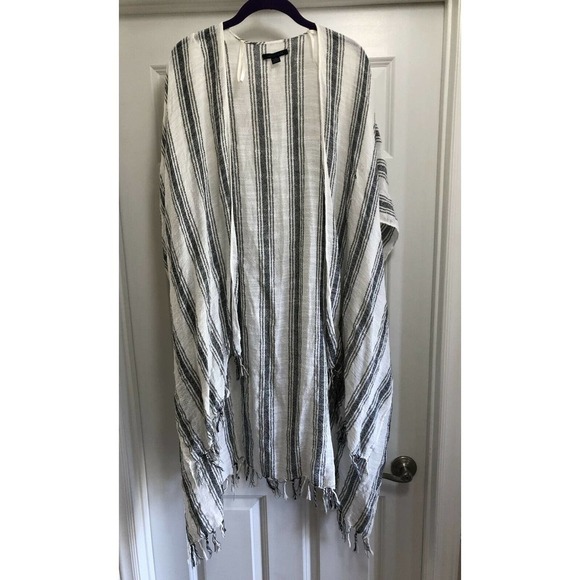 American Eagle Cotton Blend Open Front Kimono/Cardigan Boho Blue Stripe O/S - Picture 1 of 10